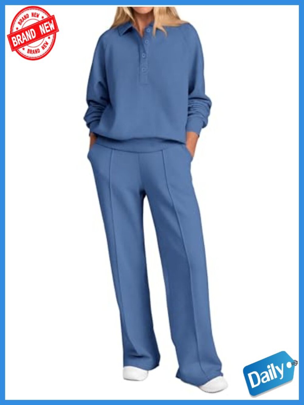 Women 2 Piece Sweat Suit Quarter Button Lounge Set With Pockets